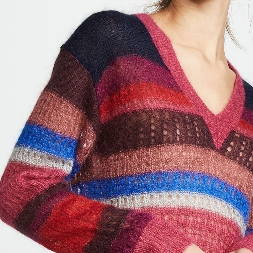 Rag & Bone Nassau Striped Mohair Silk Blend V-Neck Sweater Size XS MSRP $425 - Picture 3 of 16
